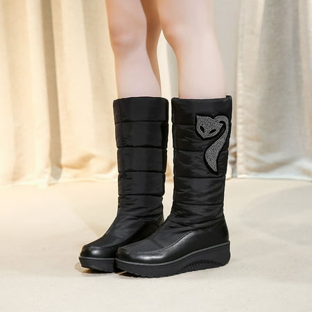 

Hvyes Valentine s Day Deals Warm Cowgirl Cowboy Boots Thick Down Boots Women s Combat Boots Lug Sole Non-Slip High Boots Snow Boots