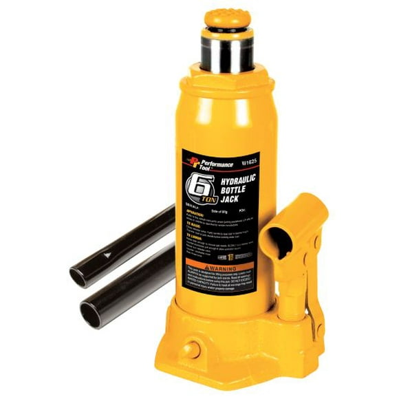 Performance Tool Jack W1625 Bottle Jack; Hydraulic; 6 Ton Capacity; 8-1/2 To 16-1/4 Inch Lift Height; Yellow