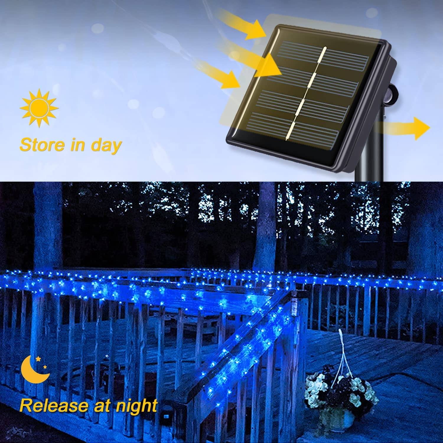 4 Pack Solar Fairy String Lights Outdoor 184FT 520LED, Juhefa IP65 Waterproof Christmas Twinkle Lights for DIY Christmas Decorations, Garden, Wedding, Holiday (Blue)