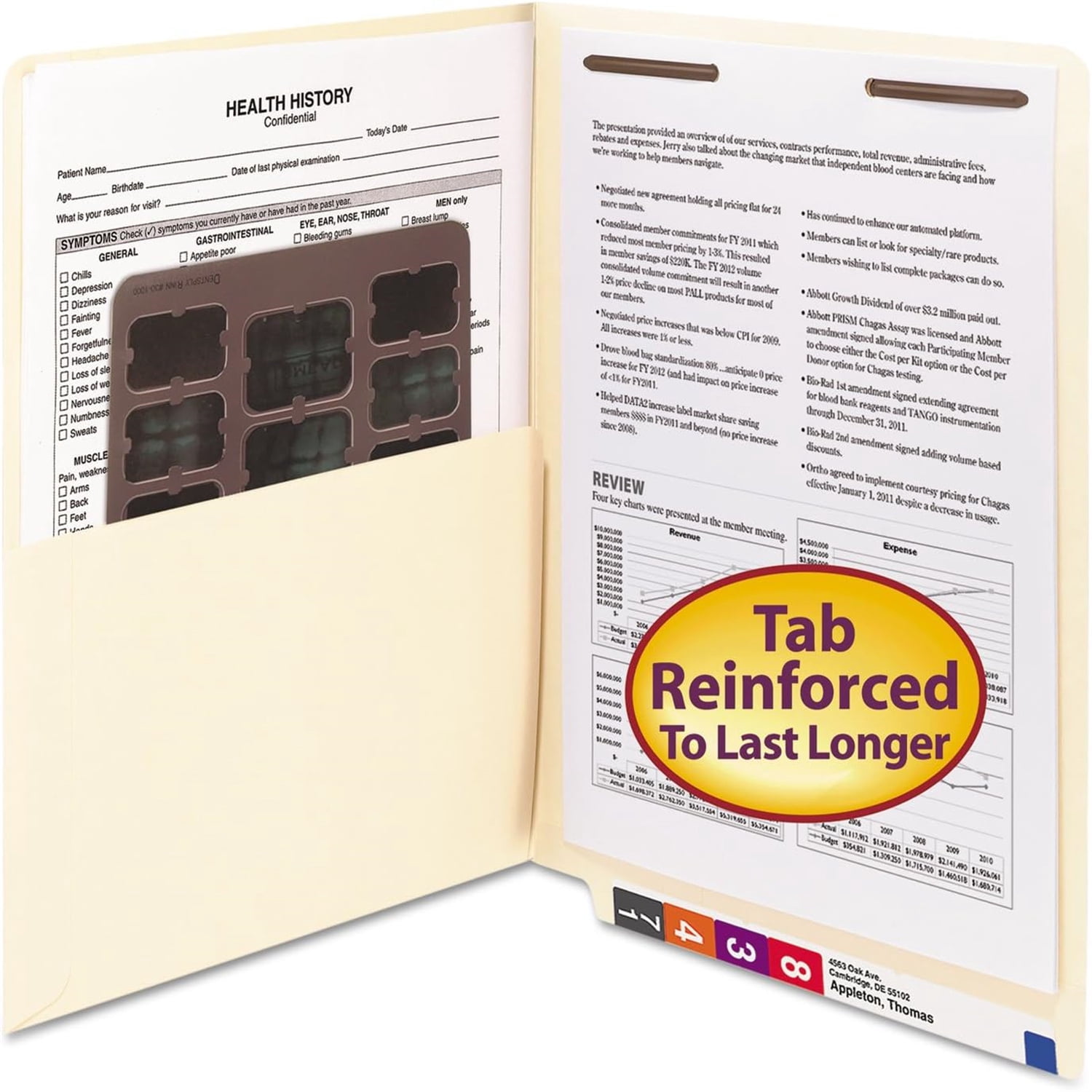End Tab Pocket Folder with Fastener, Straight-Cut Tab, 1 Pocket, Letter Size, Manila, 50 Count