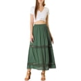 thumbnail image 2 of Allegra K Women's Long Skirts Elastic Waist Lace Insert A-Line Maxi Skirt, 2 of 6