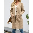 Womens Long Sleeve Cable Knit Long Cardigan Open Front Button Sweater