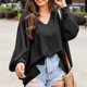 thumbnail image 2 of Sudadera de mujer Poliéster Manga larga Cuello en V Hombro caído Diseño de ventilación Transpirable Jersey suelto Blusa de mujer Top Negro M, 2 of 6