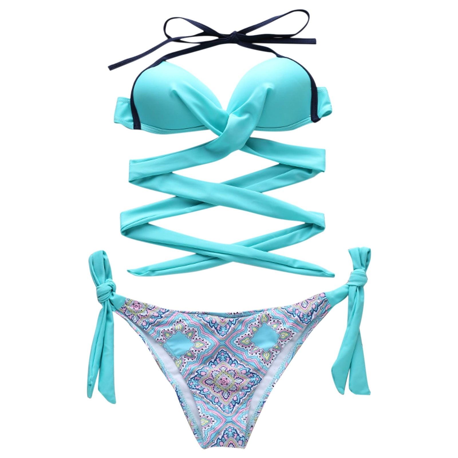 Bikini Set for Women Print Solid Color Bikini Strap Swimsuit Wipe