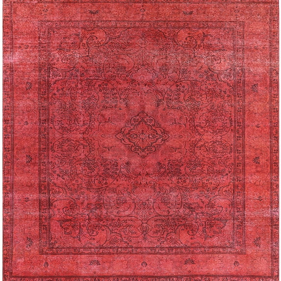 Ahgly Company Machine Washable Indoor Square Industrial Modern Ferrari Red Area Rugs, 5' Square