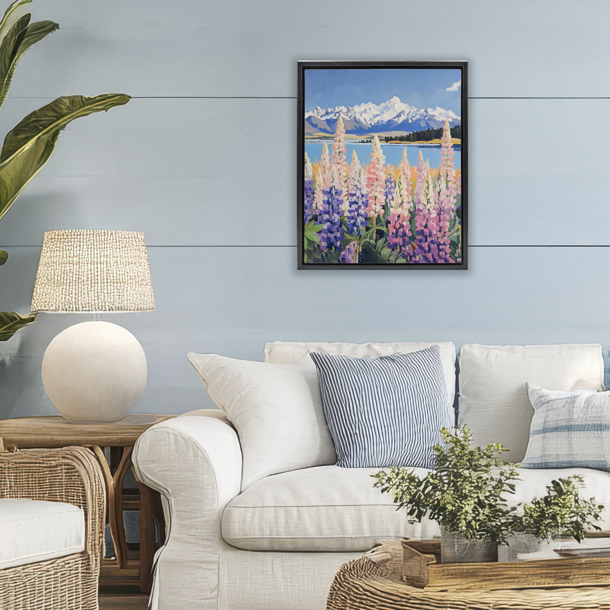Stupell Industries Mountains & Wildflowers by Lake Black Framed Floater Canvas Wall Art, design by The Prints Vibe
