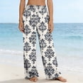 thumbnail image 4 of MYAOYI Women's Vintage Damask Print Wide Leg Pants, Smocked High Waist Palazzo Trousers with Pockets, 4 of 7