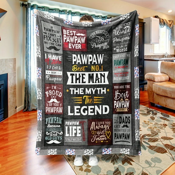 Pawpaw Theme Throw Blanket - Contemporary Geometric Pattern Multipurpose Knit Polyester Sofa Blanket - Machine Washable - Digital Print - 200-250 gsm - Ideal Gift for Grandfather from Grandkids