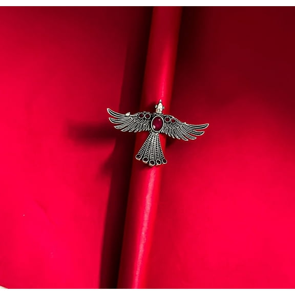 Orek Eagle Body Ring with Ruby, 18k Silver-Plated