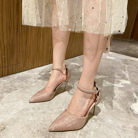 

Women‘s Pointed Toe Stiletto Heeled Pumps Commuter Work Shoes Ankle Strap High Heels Valentine‘s Day Shoes