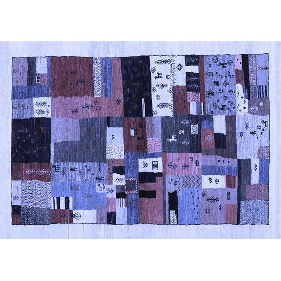 Ahgly Company Machine Washable Indoor Rectangle Abstract Blue Contemporary Area Rugs, 5' x 7'