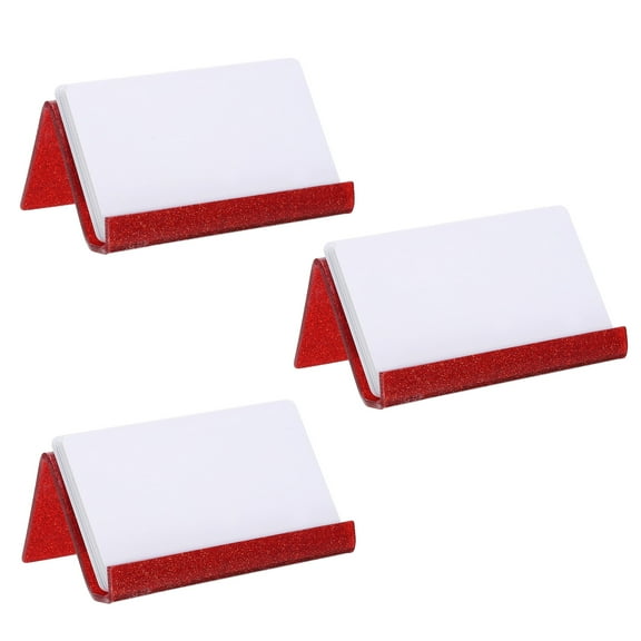 Uxcell 3pcs Business Card Holder for Desk, Acrylic Bling Business Name Card Organizer Desktop Card Rack Display Stand for Office Exhibition Meeting Home, Red