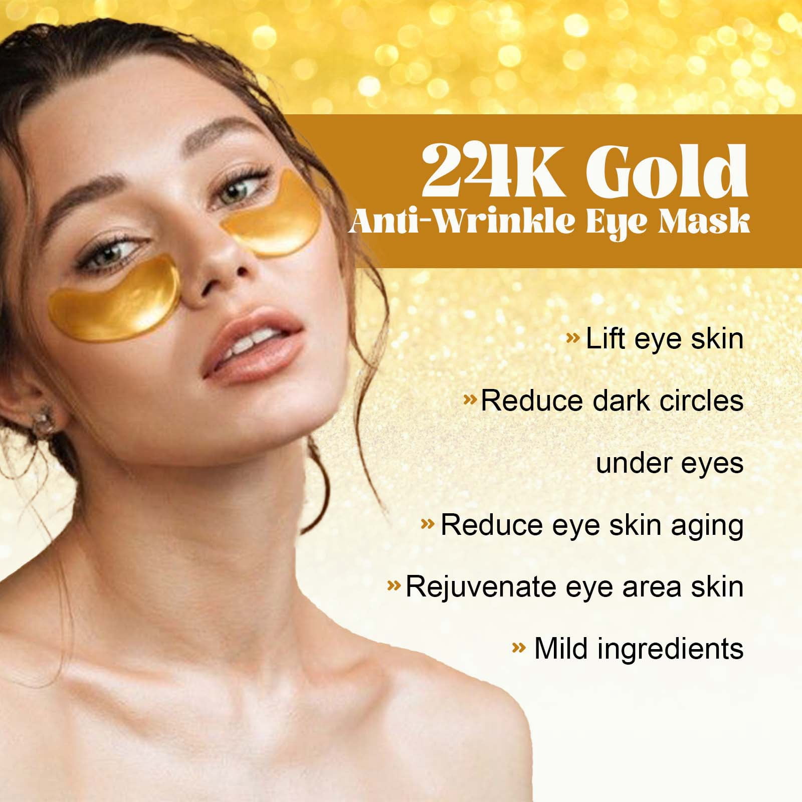 Alvantor 24K Gold Anti-Wrinkle Eye Patches - Hydrating Under Eye Mask for Dark Circles & Puffiness, 30 Pairs