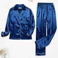 thumbnail image 2 of DondPO Silk Pajamas,Pajamas For Women Set Long Sleeve Button Up Sleepwear Soft Lightweight Comfy Long Pants Loungewear,Womens Silk Pajamas Set,Silk Pj Sets for Woman Blue 3XL, 2 of 6