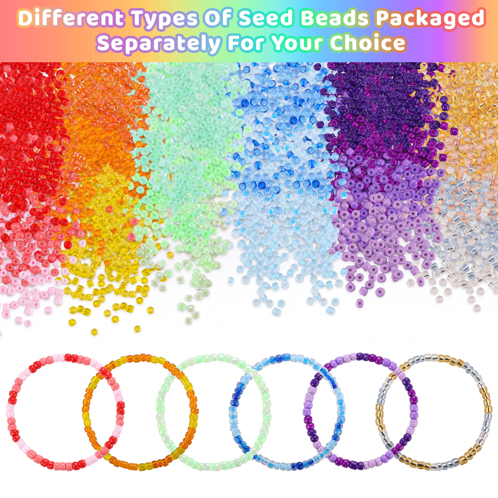 Funtopia Seed Beads Kit, 120 Colors, 34000pcs, Small Glass Beads, Alphabet Beads, 3mm