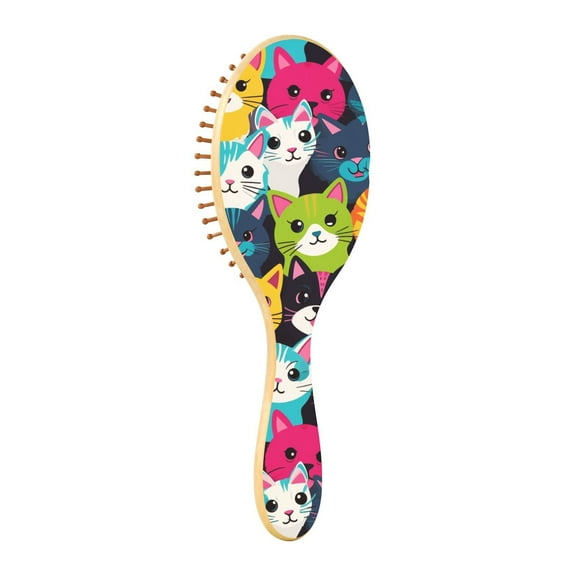 JSTEL Colorful Cat Kitten Hair Brush for Women Men Natural Wood Detangler Brushes for All Hair Types Hairbrush for Wet & Dry