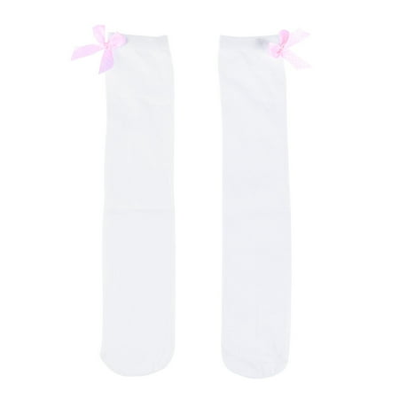 

Rosarivae 1Pair Girls High Socks Lovely Bow Knee Striped Stockings Over the Knee Thigh High Socks Free Size for 1-8 Years Old Kids (White)