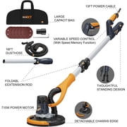 MAXXT Drywall Sander, Lightweight Popcorn Ceiling Removal Tool, 5 Variable Speed Foldable Telescopic Electric Sander, 800-1700RPM with 6pcs Sandpapers & Bag