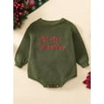 thumbnail image 4 of Rdhnmea Baby Christmas Sweater Romper Letter Embroidery Long Sleeve Crew Neck Knit Bubble Jumpsuit Xmas Outfits, 4 of 9