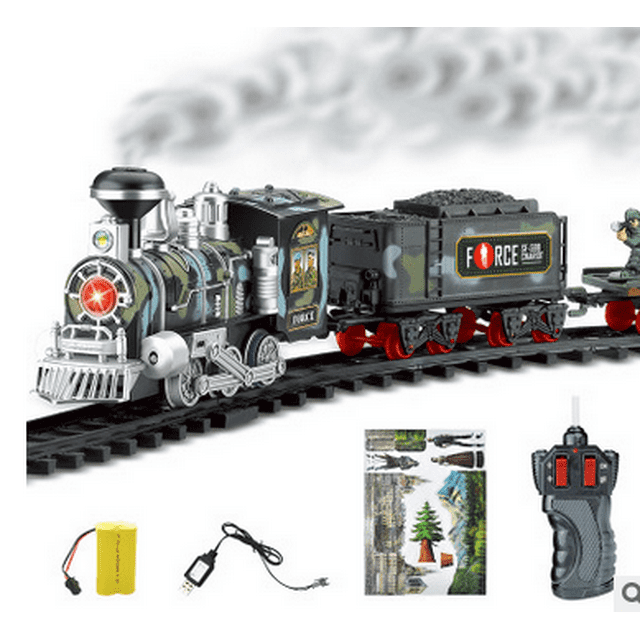 Rechargable Electric Remote Control Classic Steam Smoke Train Set Model Toy Gift For Kids With Real Smoke, Music, and Lights Railway Car Set