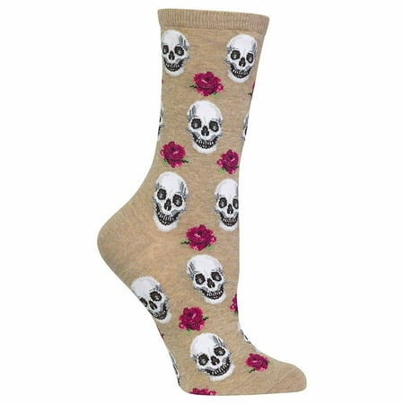 Skull and Roses Beige Crew Socks