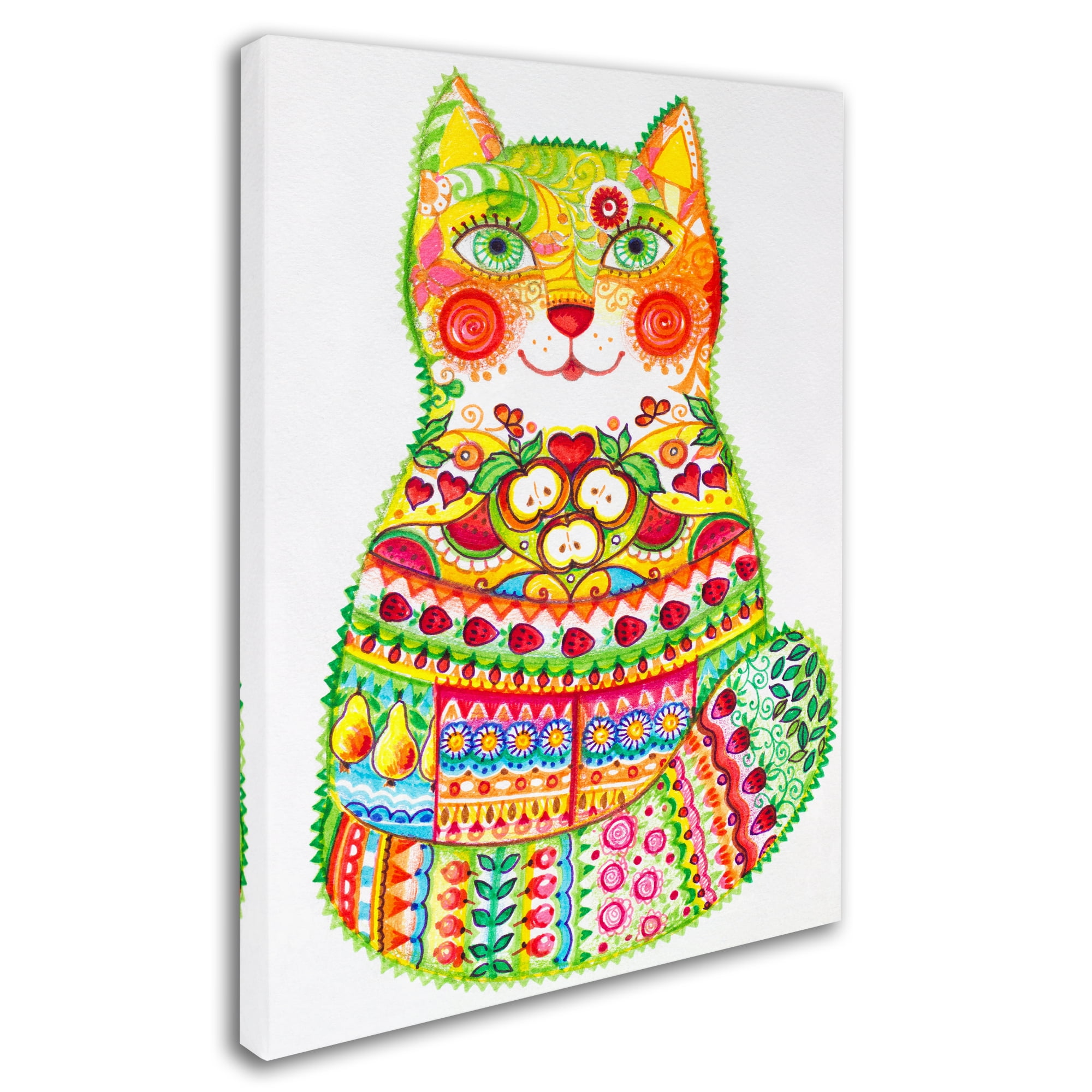 Trademark Fine Art 'Green Folk Cat 1' Canvas Art by Oxana Ziaka