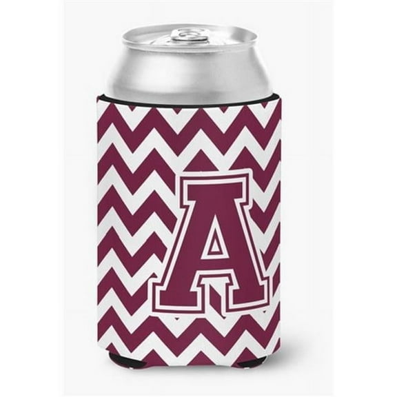 Letter A Chevron Maroon and White Can or Bottle Hugger