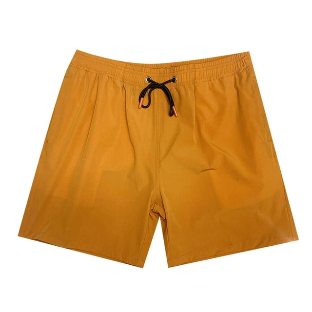 Rumantou Mens Swim Trunks with Compression Liner Mens Swim Trunks Board Shorts with Mesh Pockets Bathing Suit for XL,Yellow