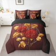 thumbnail image 2 of Manfei Rose Flower Floral Bedding Comforter Set 7pcs, Gold Leaf Plant Queen Bedding Sets, Romantic Valentines Day Reversible Queen Sheet Sets, Super Cozy Room Decor, 2 of 7