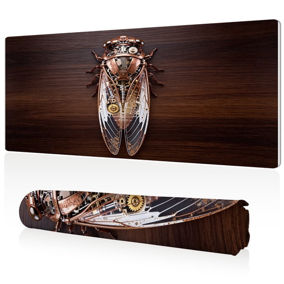LIVEKEY WEDGES OF GOLD Mouse Pad XXL Mechanical Cicada Design 80x40cm Large Desk Mat Full Coverage Durable Easy Clean Non Slip Stitched Edges for Gaming and Office Computer Use
