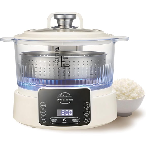 Low Carb Rice Cooker,3L Multifunction Low Sugar Rice Cooker Small,Reservable & Timable,4H Keep Warm,Cooking,Simmering,Stewing,Steaming All In One,Ideal for Small Families,Apartment