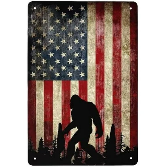 Sasquatch Metal Tin Sign Patriotic Decor Sign Vintage Bigfoot Decorative Metal Plaque Wall For Man Cave Bar Retro Home Decor Poster Lovers Gift 12X8inch