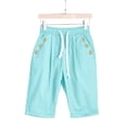 thumbnail image 5 of Women's Summer Solid Color Linen Drawstring High Waist Shorts Plus Size with Pockets, 5 of 5