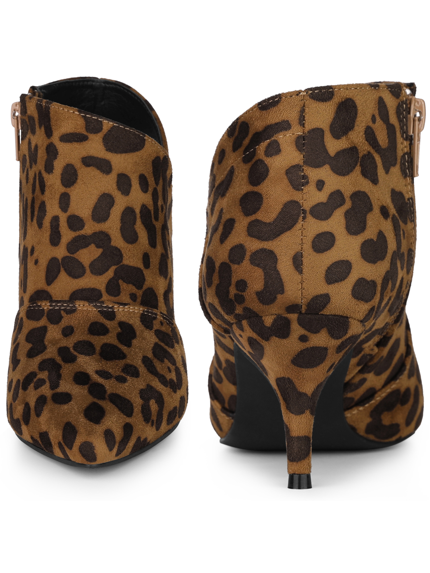 Unique Bargains Pointed Toe Cutout Kitten Heels Ankle Boots for Women Brown Leopard 7.5
