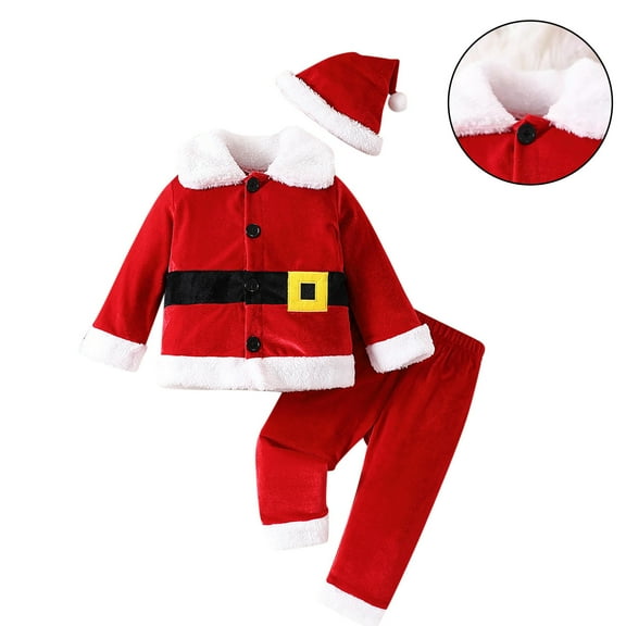 Baby Girl Santa Outfit Long Sleeve Santa Coat Pants and Hat Set Festive Dress Outfit 1st Christmas Baby Boy Outfit 12-18 Months