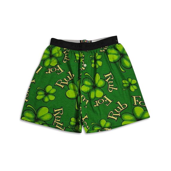 Fun Boxers Cotton Print Loungewear PJ Sleep Lounge Pajama Shorts, 34789 31345-Small (RUB FOR LUCK GREEN)