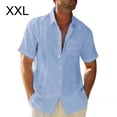 thumbnail image 1 of thinsony Traveling Casual Style Men's Button Down Shirt Summer Pool Party Solid Color Simple Design Slim Fit Tops Daily Clothes Light Blue XXL, 1 of 5