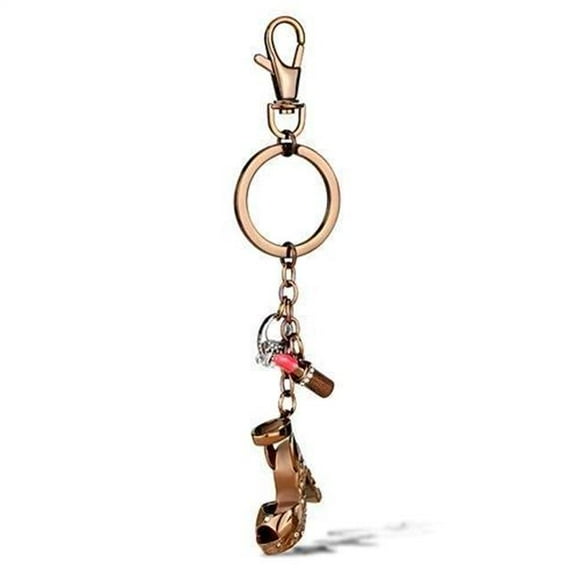 Unisex Two Tone IP Light Brown Stainless Steel Key Ring with AAA Grade CZ in Clear