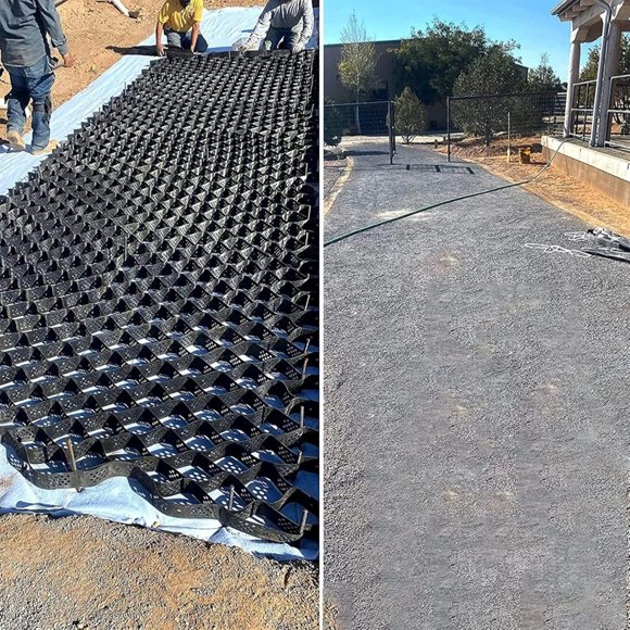 4 inch Mud Control Grids for Yard/Outside/Horse Paddock/Barn, Polyethylene Geogrid Pavers for Driveway/Parking Lot/Roof, Cuttable Geo Grid Ground Stabilizer 5X5 FT