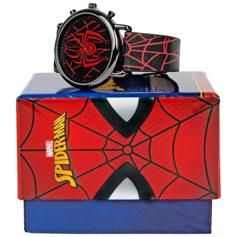 Spider-Man Symbol and Webbing Watch with Faux Leather Strap
