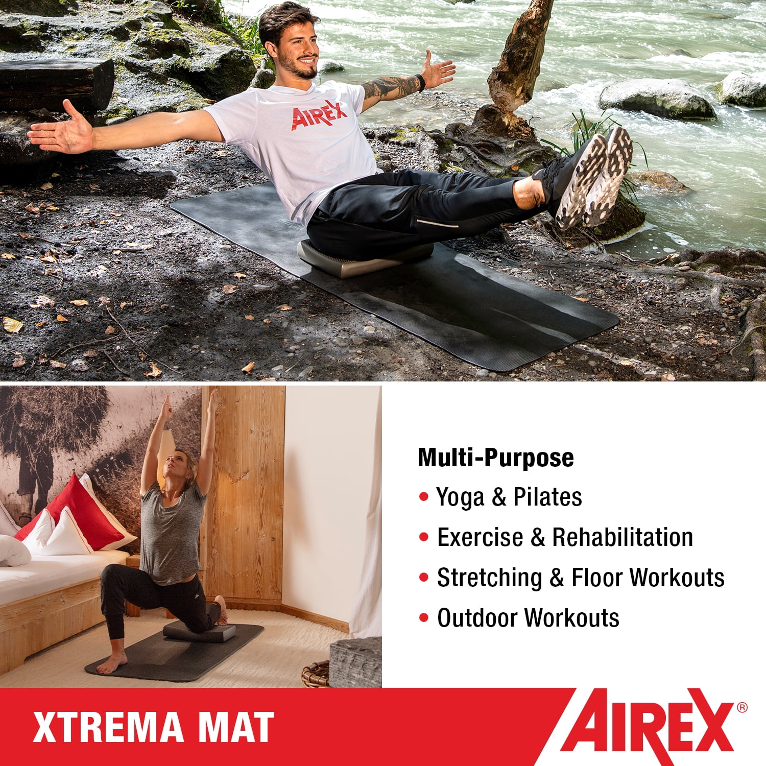 AIREX Xtrema 180 Cushioned Foam Fitness Mat for Yoga, Black