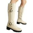 thumbnail image 4 of Leozcaa Women's Knee High Boots Buckle Wide Calf Riding Boots Retro Leather Side Zipper Motorcycle Boots, 4 of 9