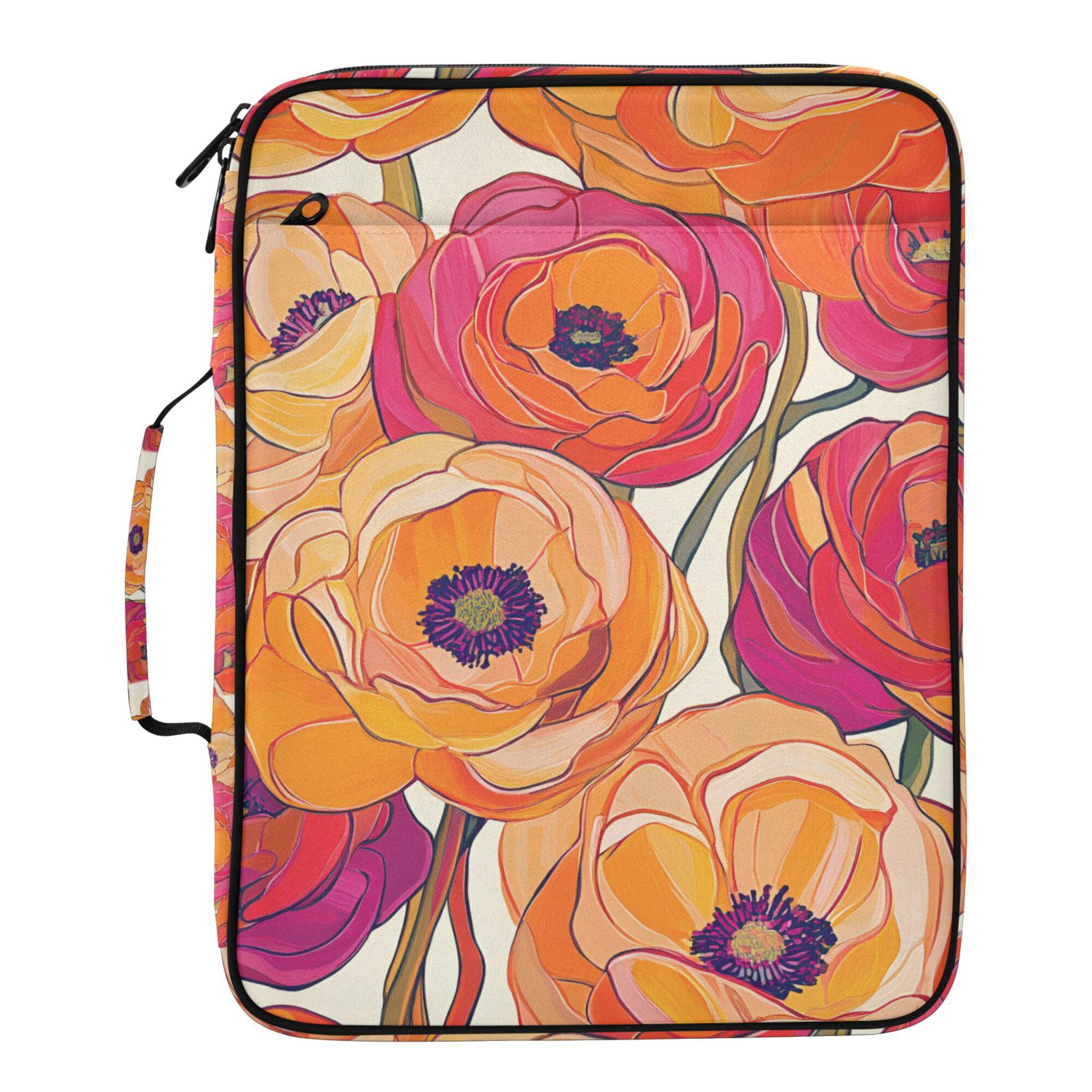 FORMRS Accordion File Folder A4 Size 7-Pocket Expanding Document Organizer Bag with 3 Ring Binder, Orange Hand Drawn Floral