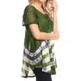 thumbnail image 3 of Sakkas Lulu Short Sleeve Summer Casual Fresh Blouse Top Lace Tie-dye & Corset - Green - Plus Size, 3 of 5