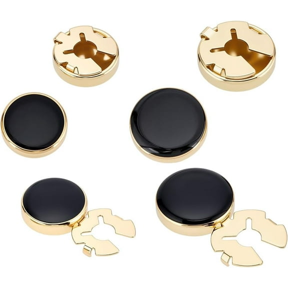 4Pcs 2 Styles Button Covers for Men's Shirts Flat Round Brass Black Cufflinks Cuffs Shirt Cufflinks Findings for Apparel Accessories for Formal Business Wedding Tuxedo Cufflink for DIY Golden