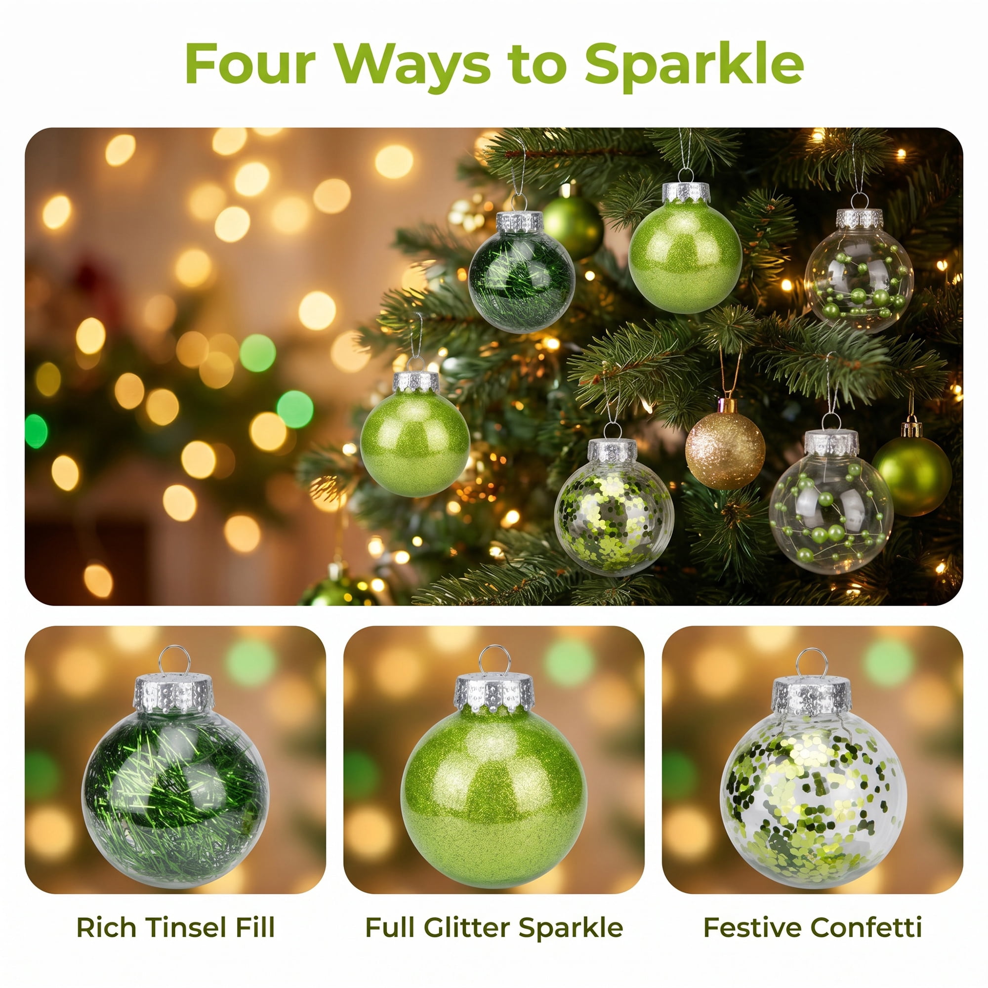 Unique Bargains Christmas Tree Ornaments - 24 Pack Baubles Shatterproof Balls Green 2.4"