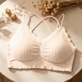 thumbnail image 7 of Feancey Women's Lace Bralette Criss Cross Back Wireless Bras Ruffle Hem Casual Lingerie Bra Comfy Breathable Camisole Bra for Date Night Beige Free Size, 7 of 7