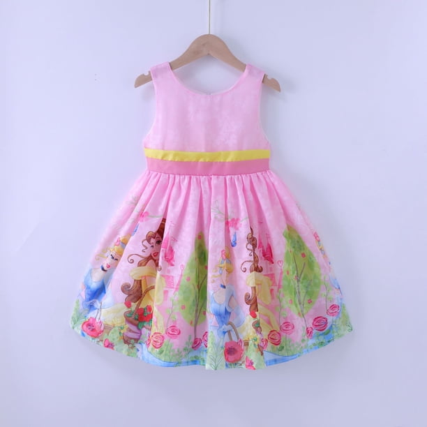 Vestido sin mangas de Elsa, chaleco con lazo estampado de dibujos animados de Frozen para niños, vestido de fiesta de cumpleaños, falda de algodón para niñas Sophia, ropa para niños 5T Gao Jinjia LED