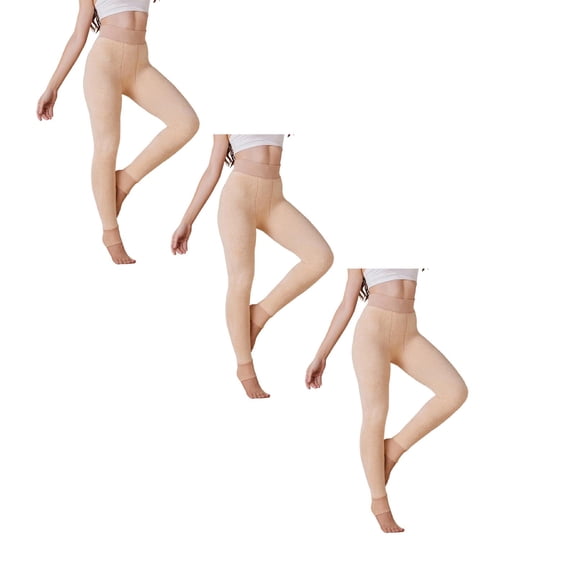 Gyexs 3 Pack Fleece-Lined Leggings for Women - Winter Thermal Running Workout Leggings Women's Activewear Leggings, Beige, One Size