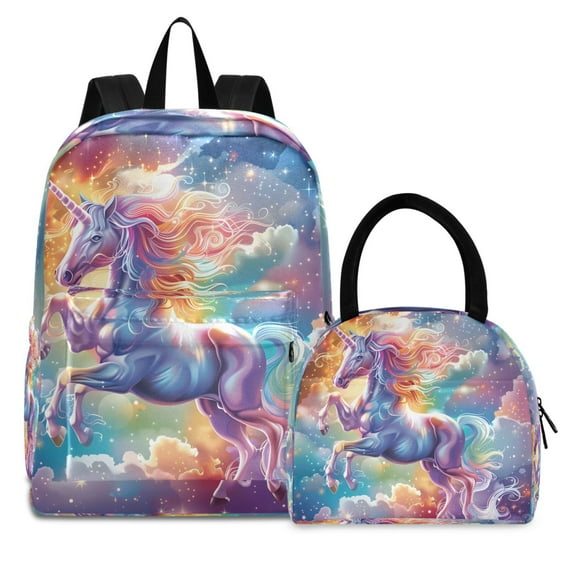 ALAZA Backpack Set Unicorn with Stars Elementary School Bags Student BookBag with Lunch Bag